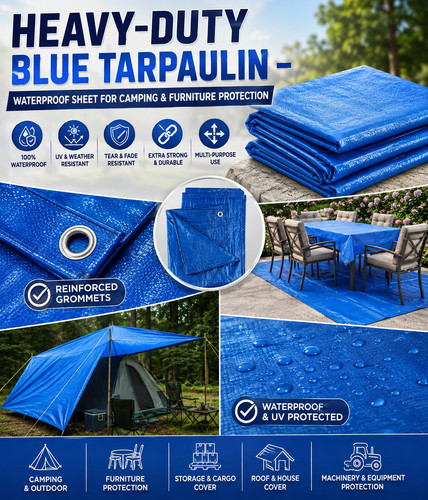 Blue camping tarpaulin - blue,